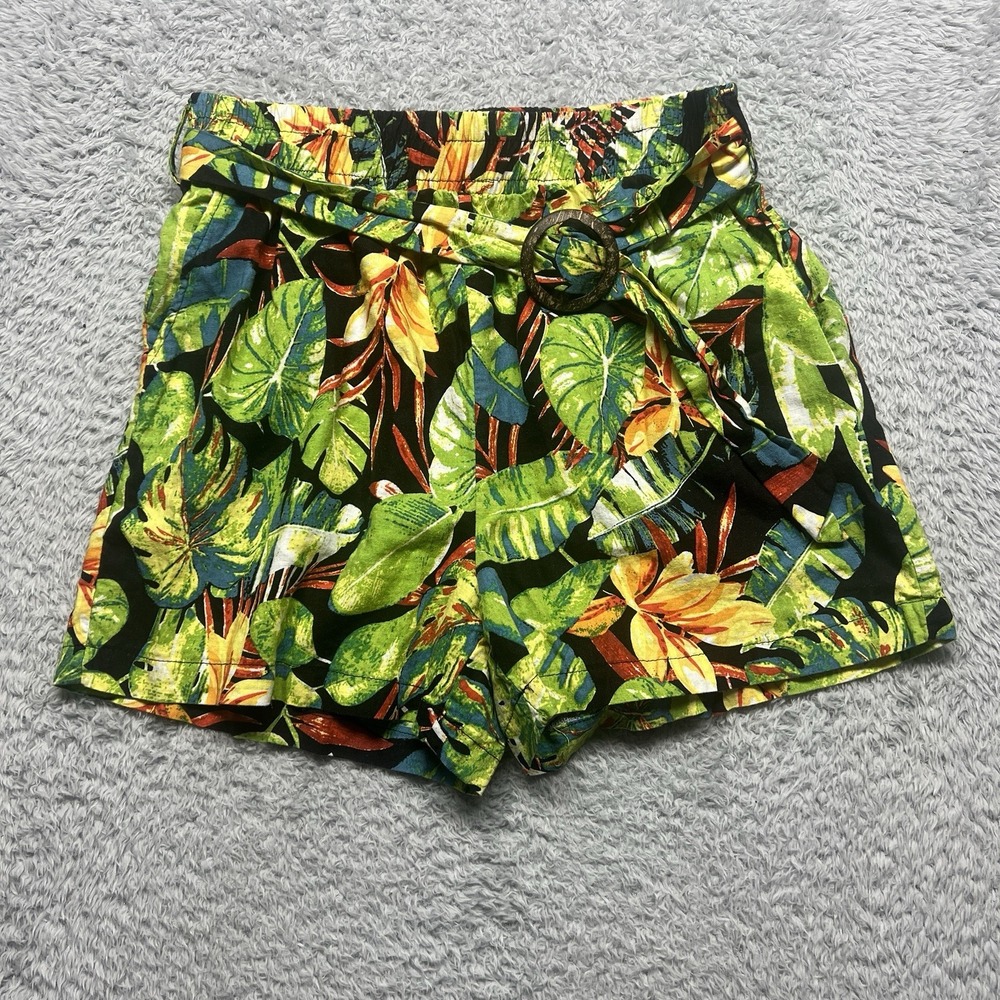 Rachel Roy Tropical Belted Shorts Womens Medium Linen Blend Pockets Resort